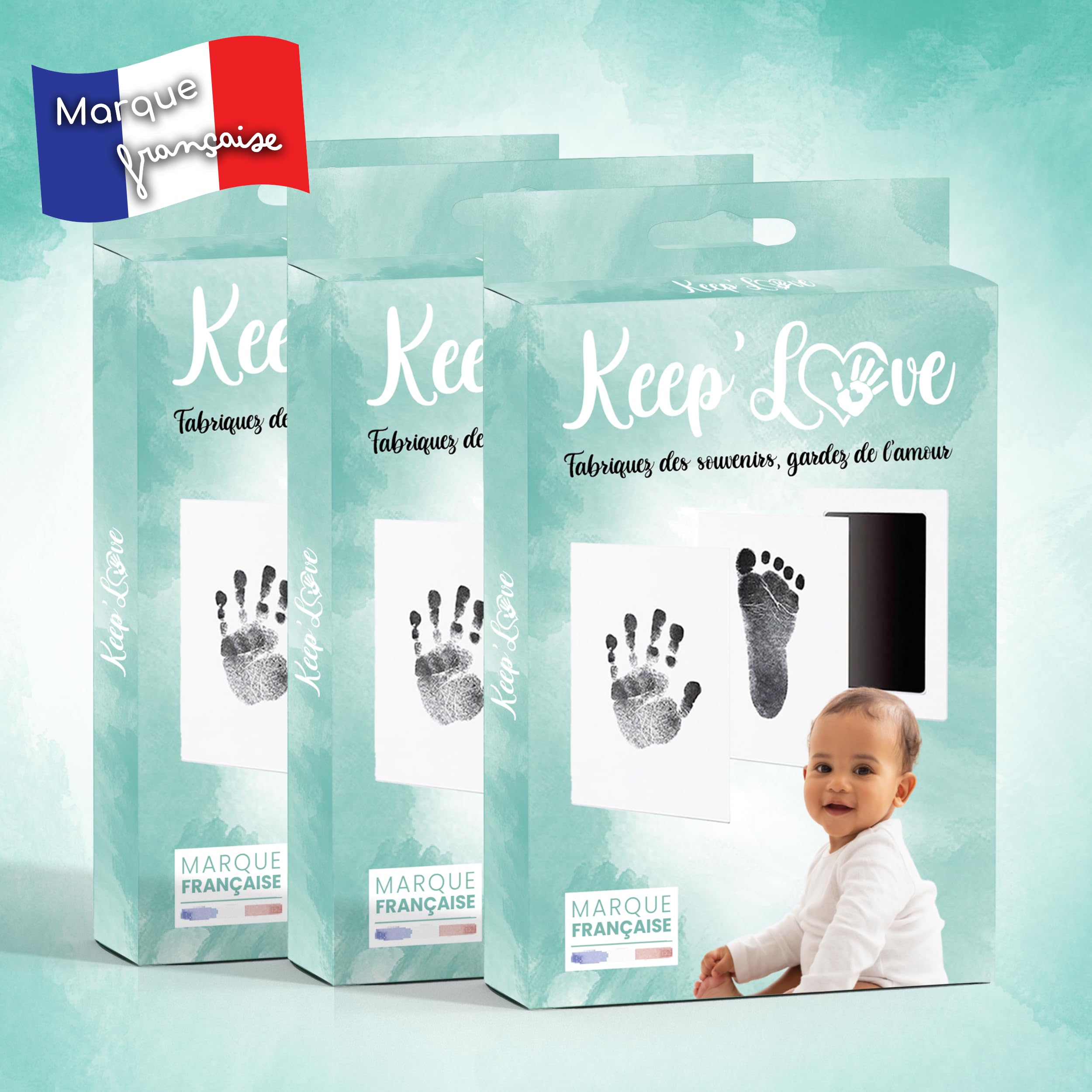 Keep'Love Confezione da 3 kit di impronte per bambini, tampone senza inchiostro, mano e piede bambino, souvenir regalo nascita e cornice, grandi dimensioni 12,5 x 8 cm