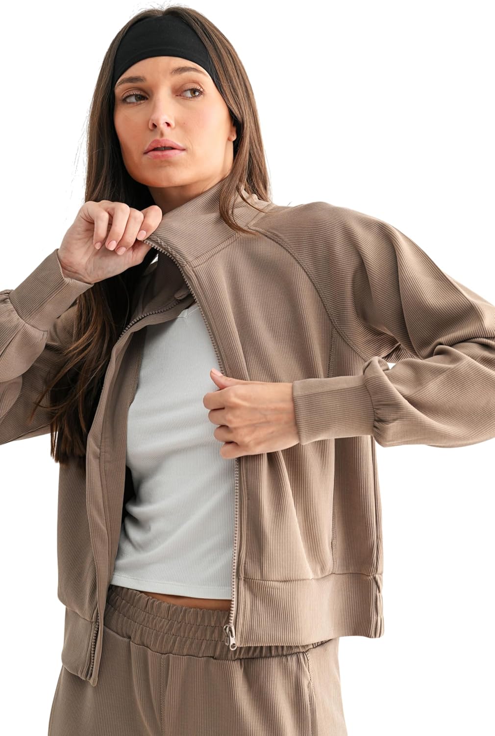 Mono B Luxe Sand Wash Rib Zip Jacket