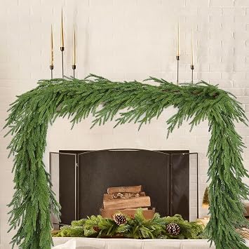 DearHouse Norfolk Pine Garland, 9 Ft Artificial Greenery Christmas Decoration for Holiday Season, Mantel Fireplace Table Runner Centerpiece