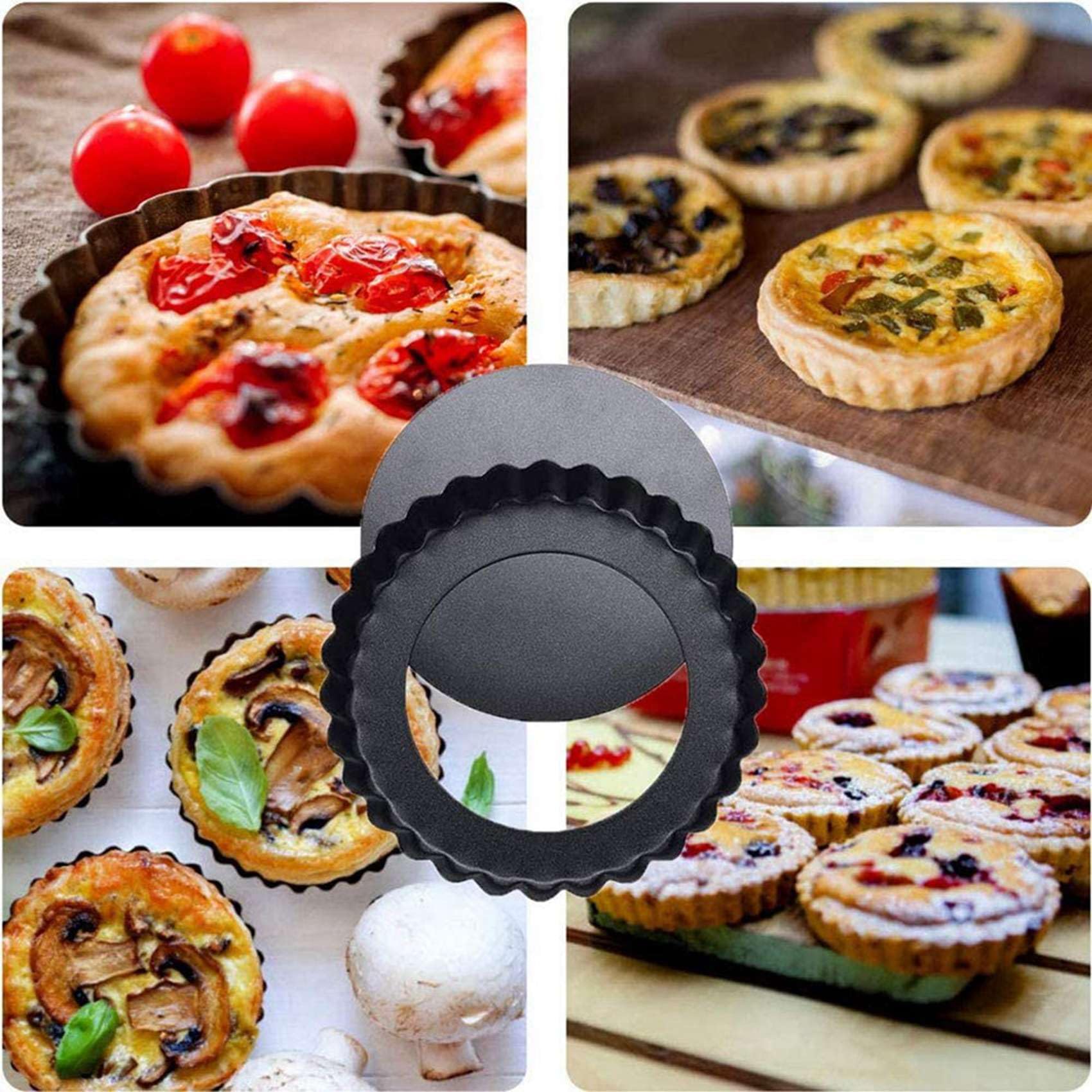 Paquet de 18 Mini Moules à de 5 Pouces avec Moule à Quiche Rond Antiadhésif à Fond Amovible, Moules à Latéraux Cannelés Robustes
