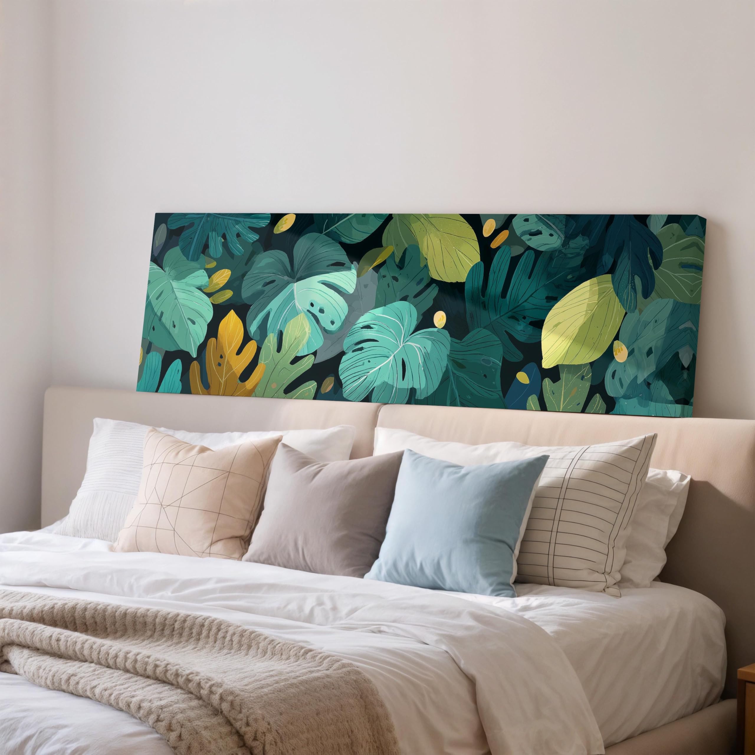 XBTYKPB Leaf Print, Wide Panoramic Canvas, Long Narrow Framed Art, Large size Botanical, Japandi, Living Room Wall Decor Posters(65x195cm/Frameless)
