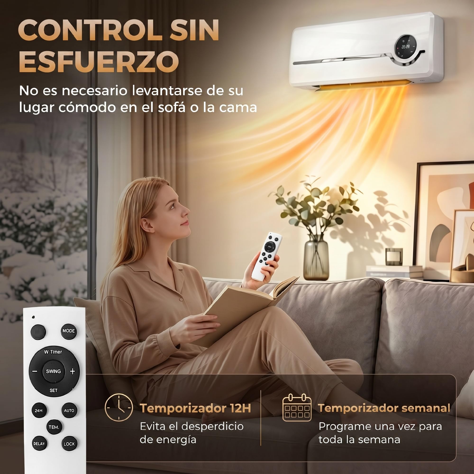 HOMCOM Calefactor Eléctrico Bajo Consumo Cerámico de Pared 2000W 3 Modos | Pantalla LED, Termostato Regulable, Temporizador 24h, Oscilación, Mando a Distancia, Detección de Ventanas Abiertas