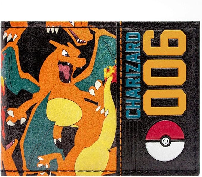Charizard Flaming Fire 006 Pokeball Wallet BiFold ID & Card Holder, Orange Amazon.co.uk Fashion
