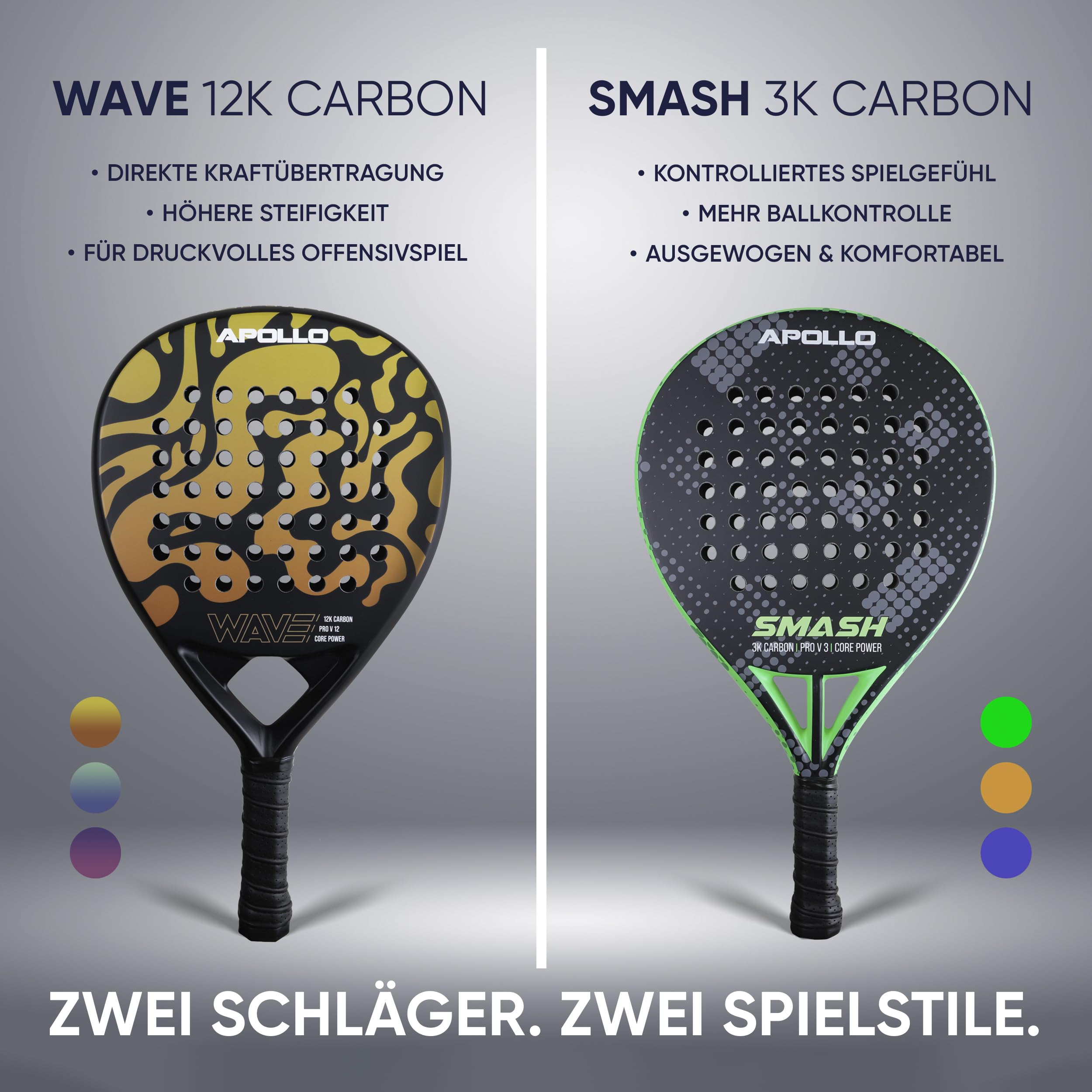 Apollo Padelschläger 3K 12K Carbon 365g Damen Herren Anfänger Fortgeschrittene