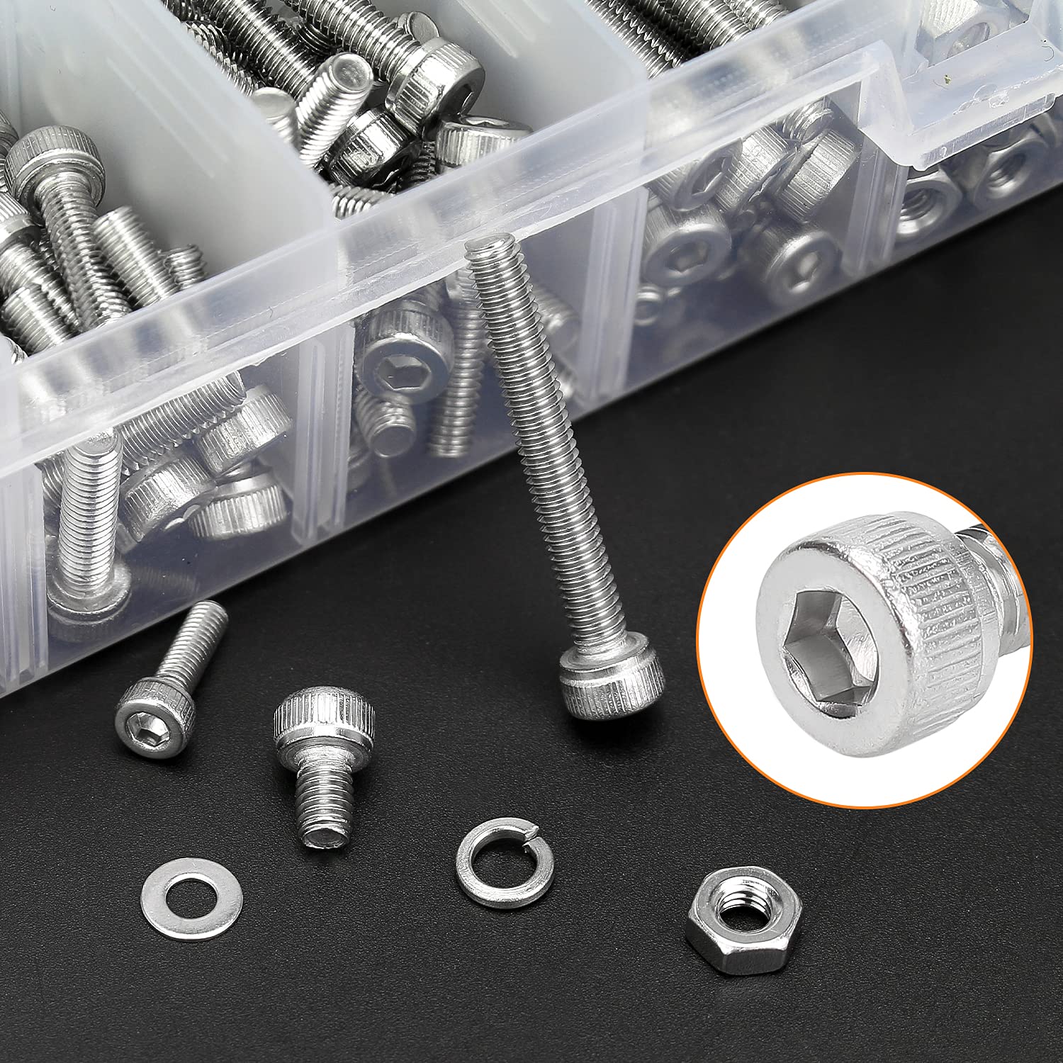 HELIFOUNER 1500 piezas M2 M3 M4, 304 de acero inoxidable, tornillos métricos, tornillos, arandelas, tuercas, kit surtido de herramientas con llaves hexagonales