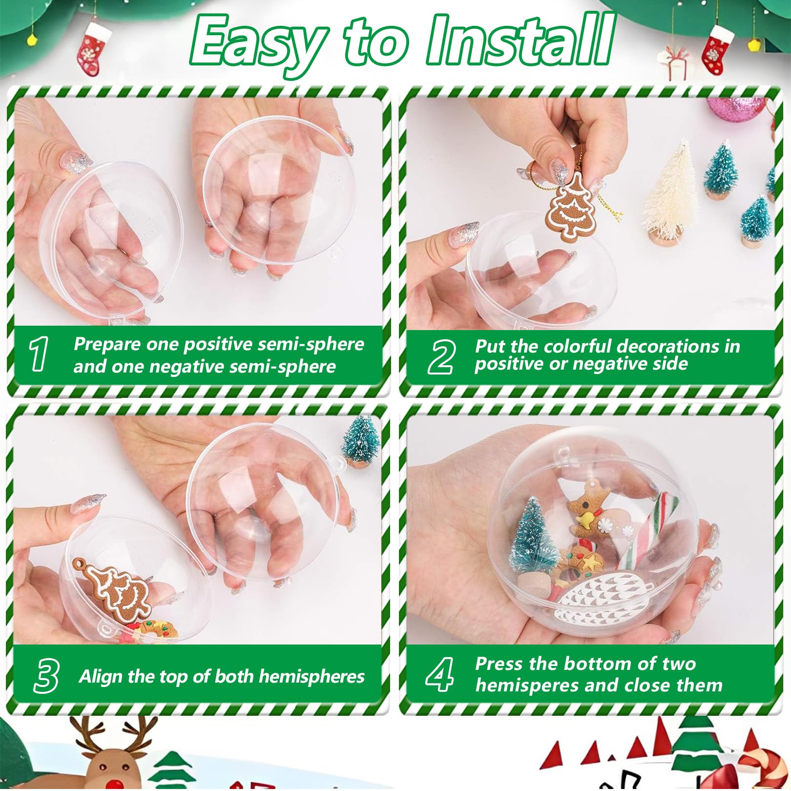 Clear Baubles,Christmas Tree Decorations 20 pcs 5cm Plastic Fillable Baubles to Fill Empty Transparent Hanging Ornaments Balls for DIY Craft Photo Home New Year Xmas Party Supplies (5CM) - Image 3
