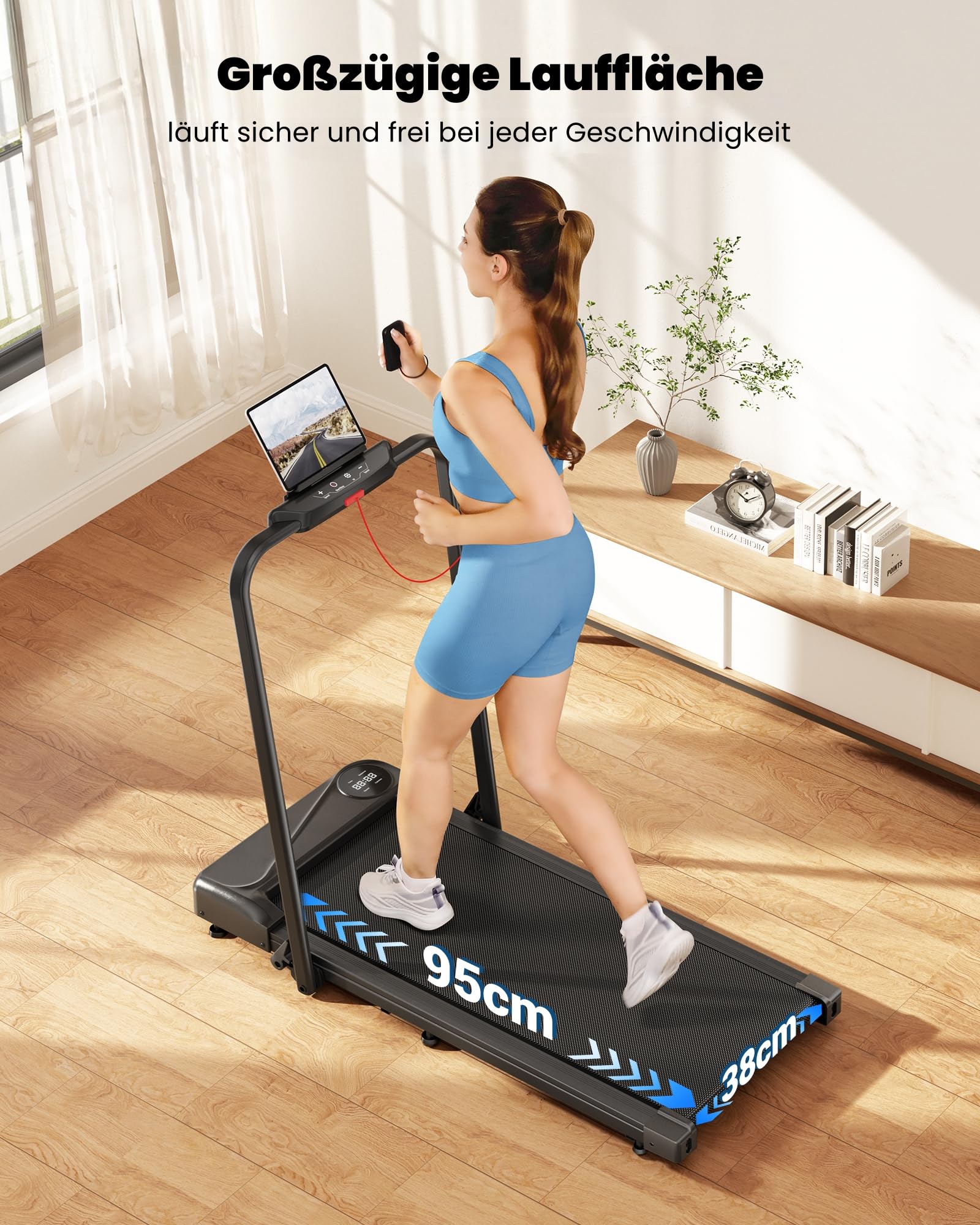 THERUN Laufband für Zuhause Klappbar, Walking Pad Leise mit Handlauf&LED-Anzeige, Treadmill bis 10 km/h,Doppelte Stoßdämpfung Laufband Schreibtisch für Zuhause&Büro, Keine Montage Erforderlich