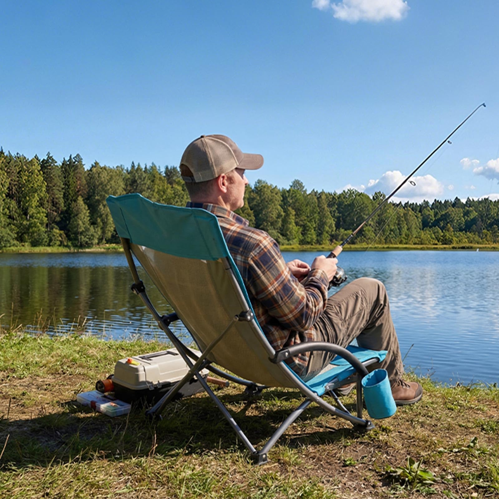 VEVOR Chaise de Camping Pliante et Portable 2PCs, Fauteuil Pliable Camping à Dossier Haut, pour Pique-Nique Randonnée Pêche en Plein Air, Charge 150 kg, avec Porte-gobelet et Sac de Transport, Bleu