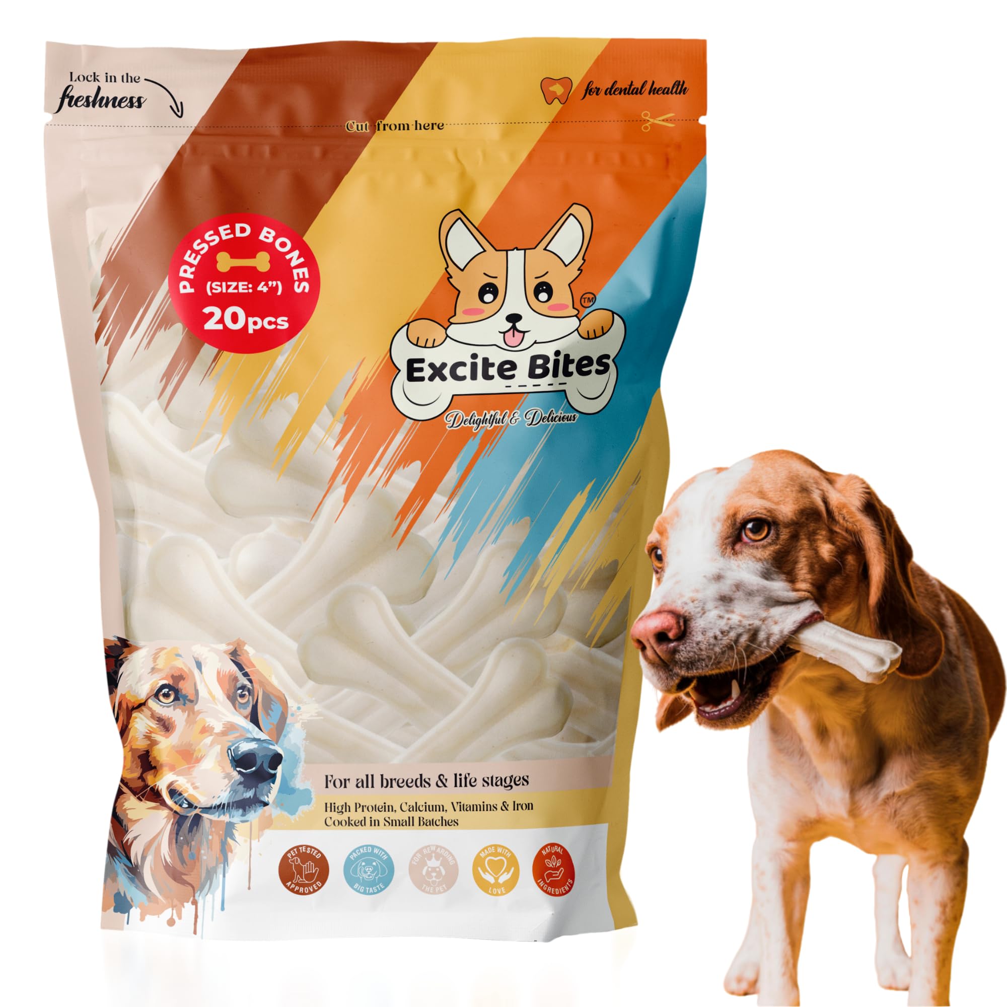 EXCITE BITES Pressed Rawhide Bones for Dog Treats | Dog Calcium Bone Dog Chewing Needs | 4 Inch Calcium Bone Treat for All Dogs | Dog Chew Bone Mega Pack (Size 4") (20pcs) (B09T2CRVR7) Amazon Price History, Amazon Price Tracker
