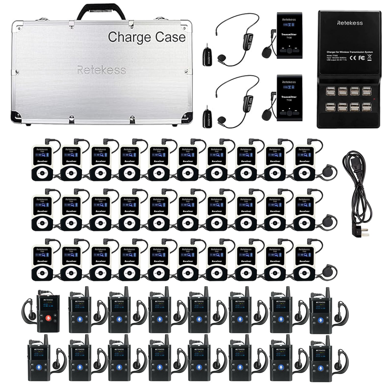 Retekess T130 Wireless Tour Guide Systern TT126 2 Way Communication Device,Clear Sound Quality, Factory Tour Guide System with Two Way Audio for Plant, School