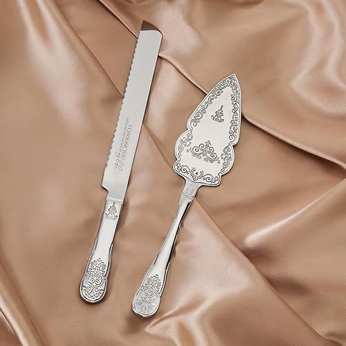 Miniatura 5 de AW Bridal Silver Wedding Cake Knife And Server Set, Vintage Cake Cutting Set for Wedding, Personalized Cake Cutter Wedding Gift Bridal Shower Gift
