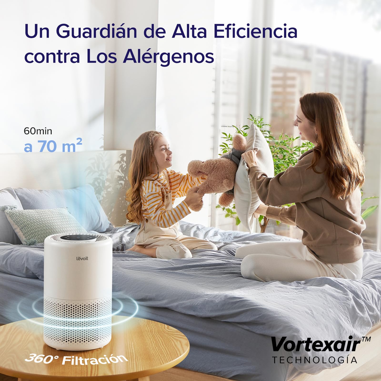 LEVOIT Purificador de Aire Inteligente, Filtro HEPA, Control por Alexa, Silencio Modo Sueño inferior a 24dB, Elimina 99,97% de Alergia Polen Olor y Caspa de Mascota,Blanco