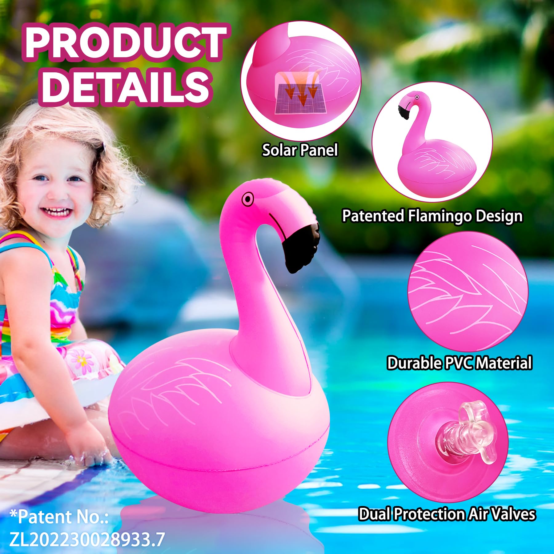 DeeprBling Flamingo Flottant Flottant pour Piscine, Lumière Solaire