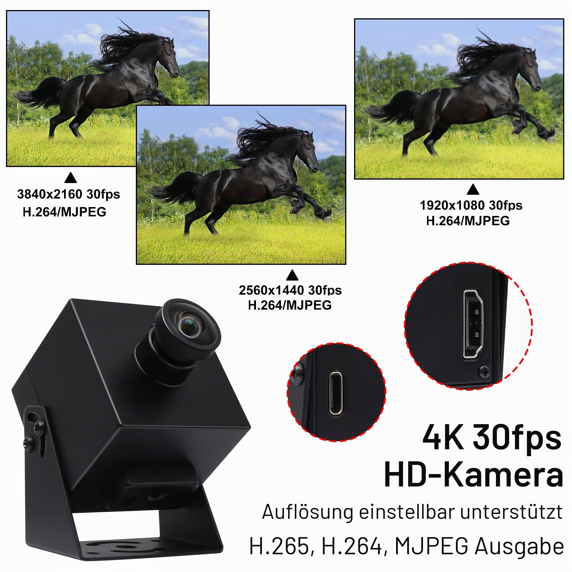 Svpro 4K Webcam HDMI USB Dual Output für Computer/Monitor/Projektor/TV, Weitwinkel Kamera Verzerrungsfreie Streaming Webcam H.264 Sicherheitskamera