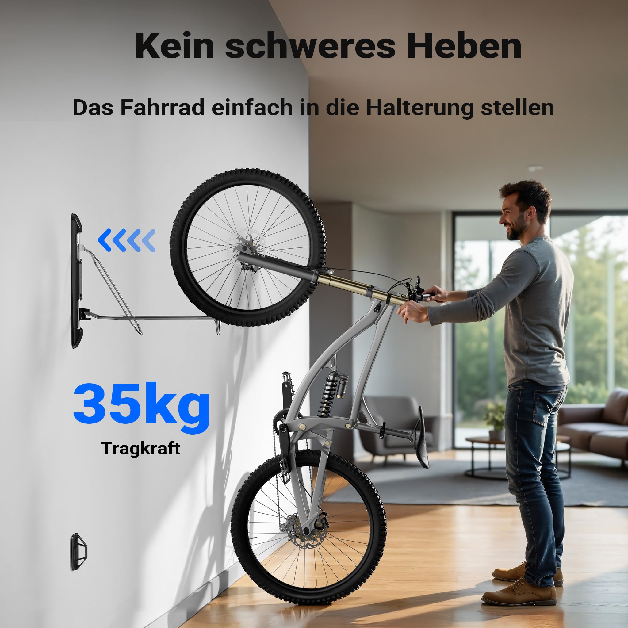 Wiltec Fahrrad Wandhalterung 11,8 x 63,8 x 58,3 cm bis 35 kg, Universal Fahrradhalterung höhenverstellbar, Fahrradaufhängung faltbar mit Schwenkarm