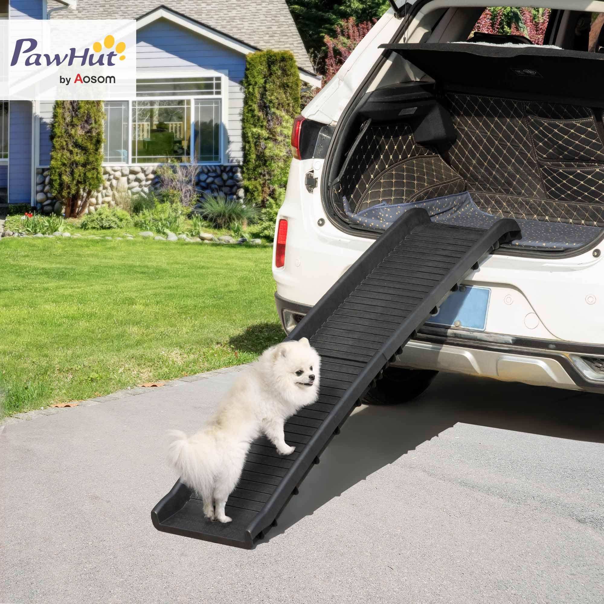 PawHut hondenloopplank voor huisdieren, opvouwbare autohelling, aluminium kofferbak, antislip hondenopstaphulp voor auto's, vrachtwagens en SUV's, tot 40 kg, 158 x 43,5 cm