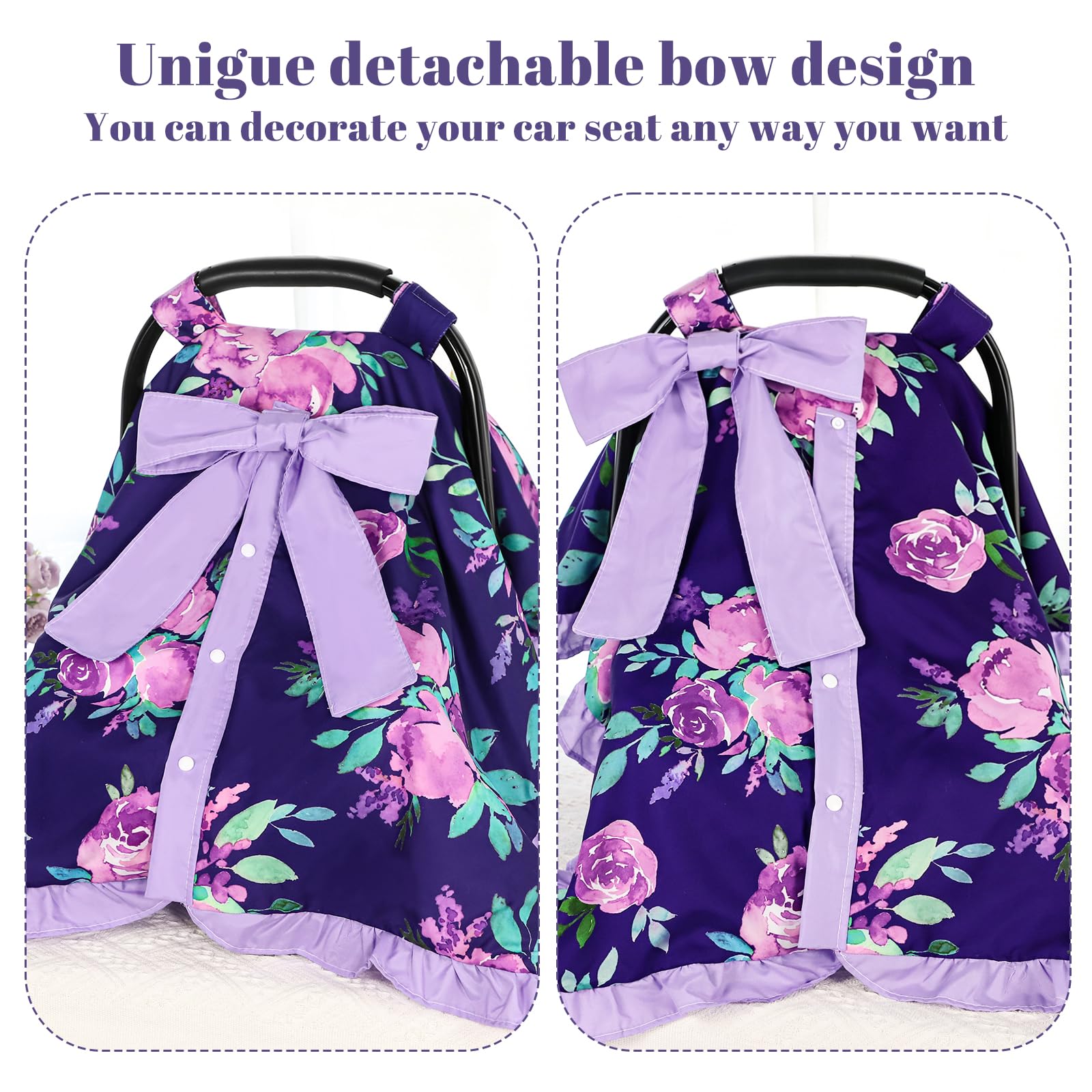TANOFAR Ruffle Baby Mädchen Autositzbezug, Peekaboo Öffnung Autositzbezug für Babys, weiche und atmungsaktive Babytrage Baldachin, Mehrzweck-Babytrage, lila Blume