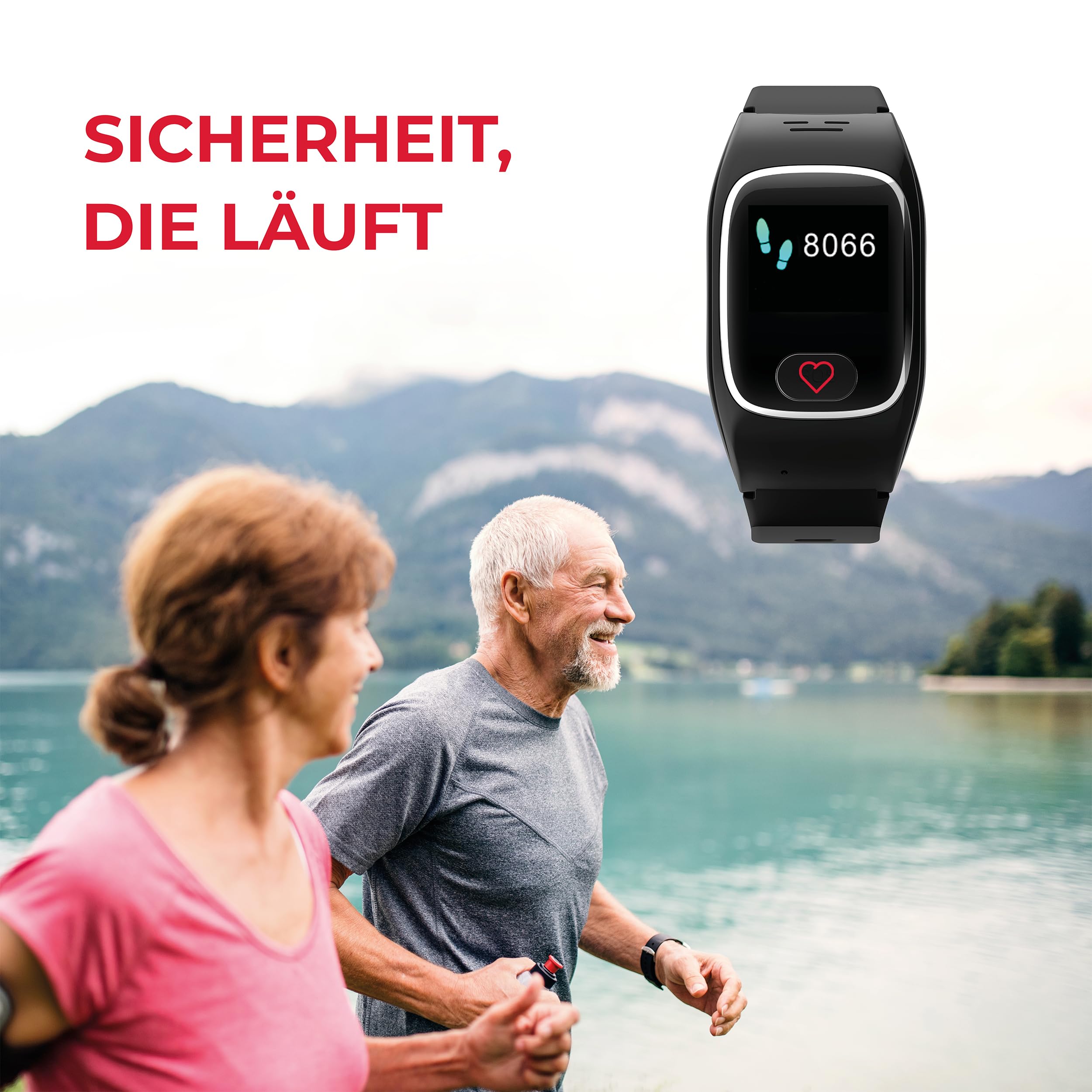James B8 Notruf- & Sicherheitsuhr für Senioren (Schwarz) mit GPS, Sturzerkennung, SOS-Knopf, Pulsmessung & Gesundheitsfunktionen, Familien-App, lauter Alarm, inkl. SIM-Karte & 2 Gratis-Monate Tarif