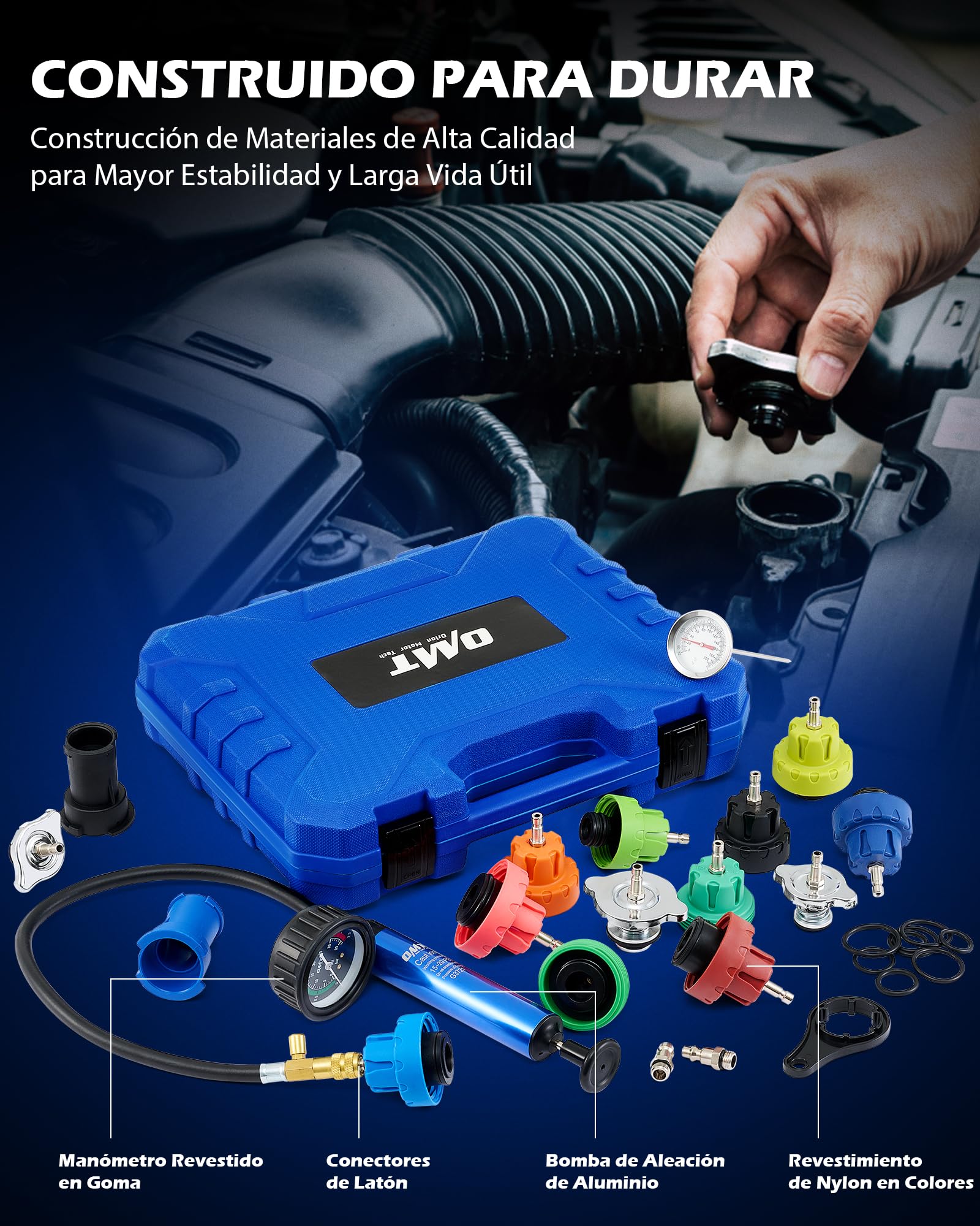 Orion Motor Tech 19 Piezas Kit de Prueba de Presión del Refrigerante con 15 Adaptadores y Llave Kit de Prueba de Presión para el Sistema de Refrigeración con Bomba de Vacío y Termómetro con Sonda