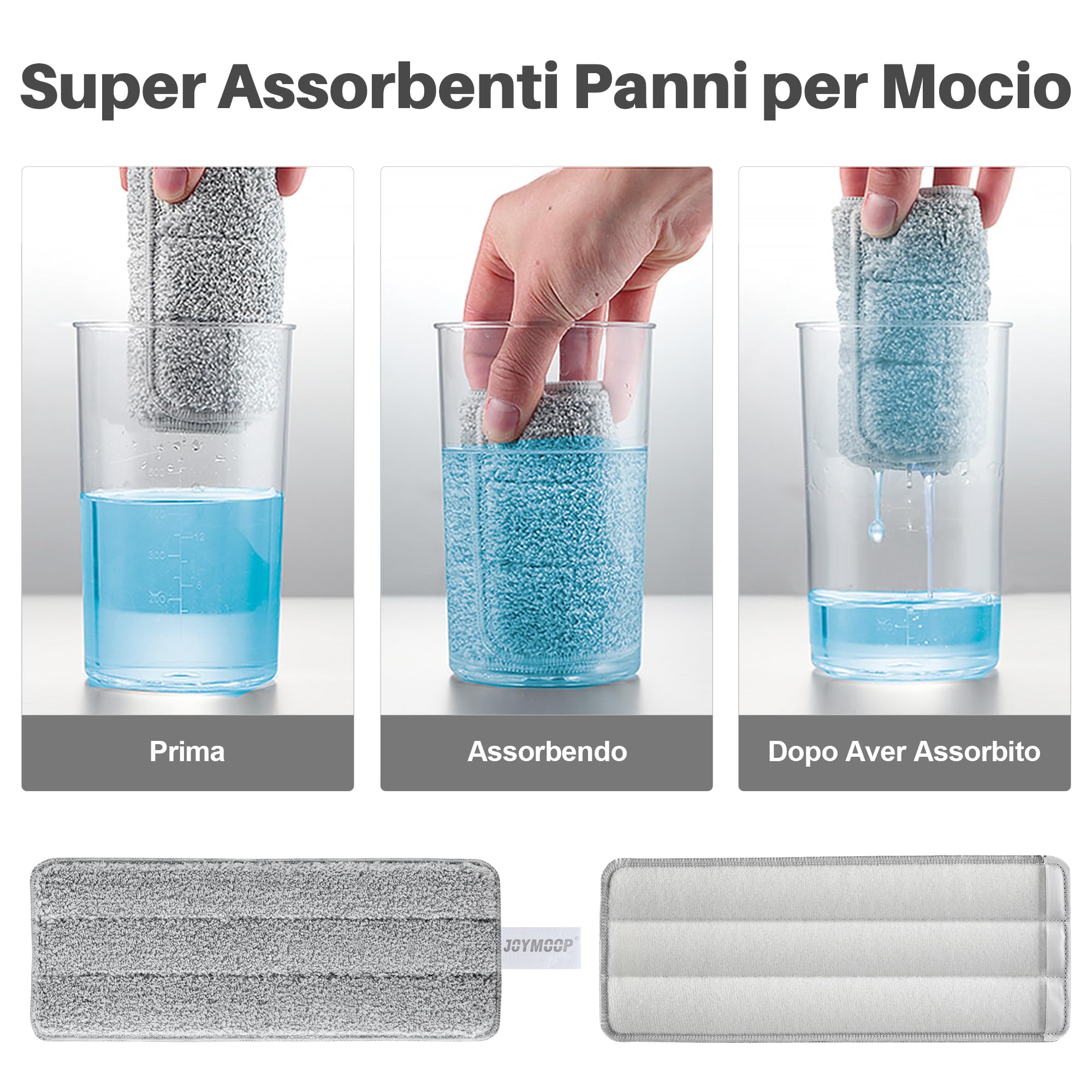 JOYMOOP mocio lavapavimenti e secchio con strizzatore, mocio piatto con 3 panni in microfibra lavabili, uso bagnato e asciutto mop lavapavimenti, sistema di pulizia del pavimenti