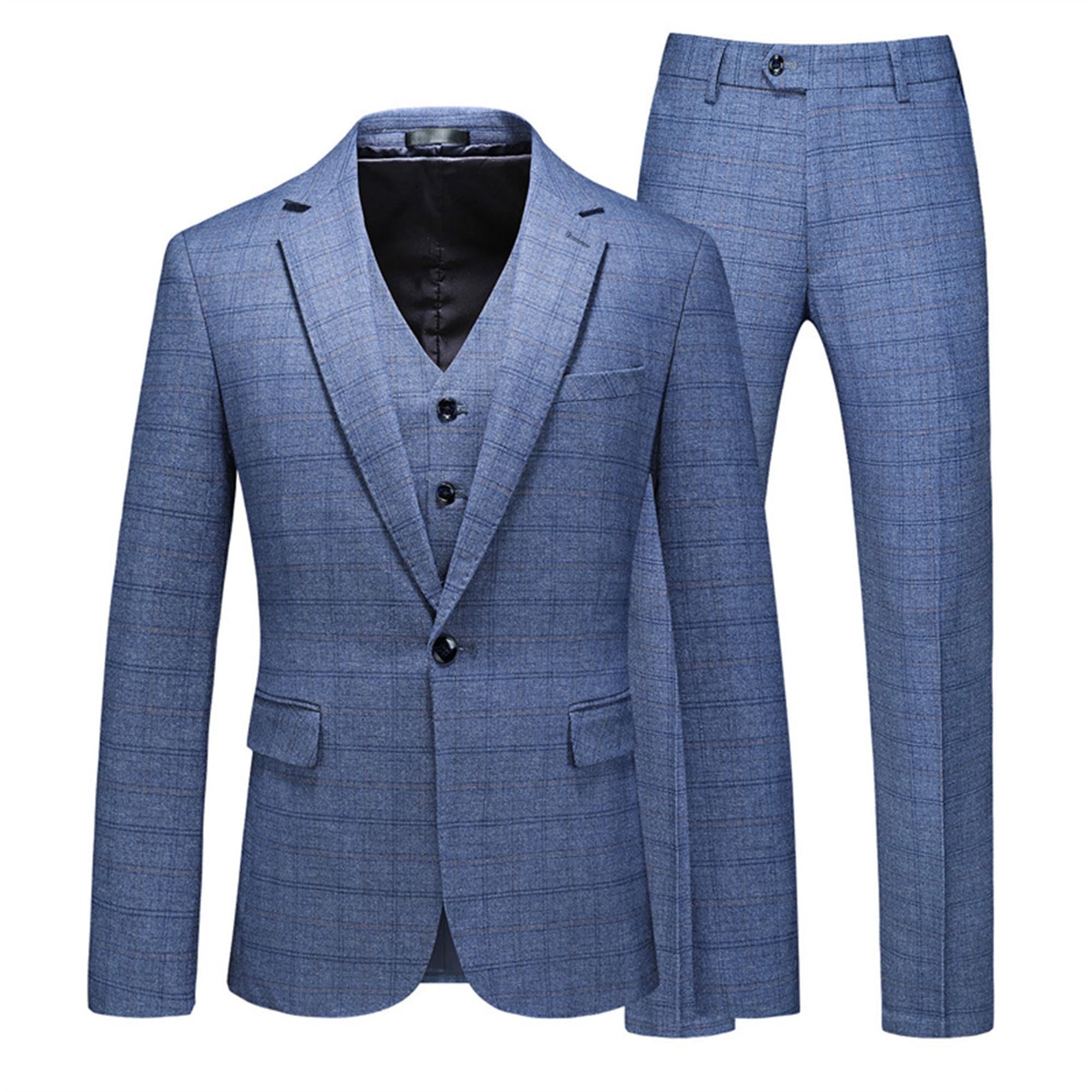 Herren Kariert 3 Stück Slim Fit Anzug Set Lässige Kerbe Kragen Bräutigam Tuxedo Anzug Formal Hochzeit Prom Blazer Weste Hose