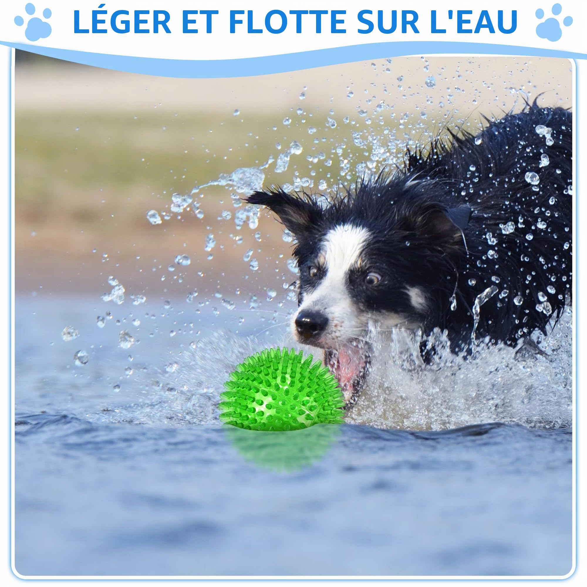 LECHONG Lot de 4 Grandes balles couinantes pour Chiens, 12 cm balles piquées résistantes, Jouet à mâcher pour Mastication Agressive, Nettoyage Dentaire et entraînement