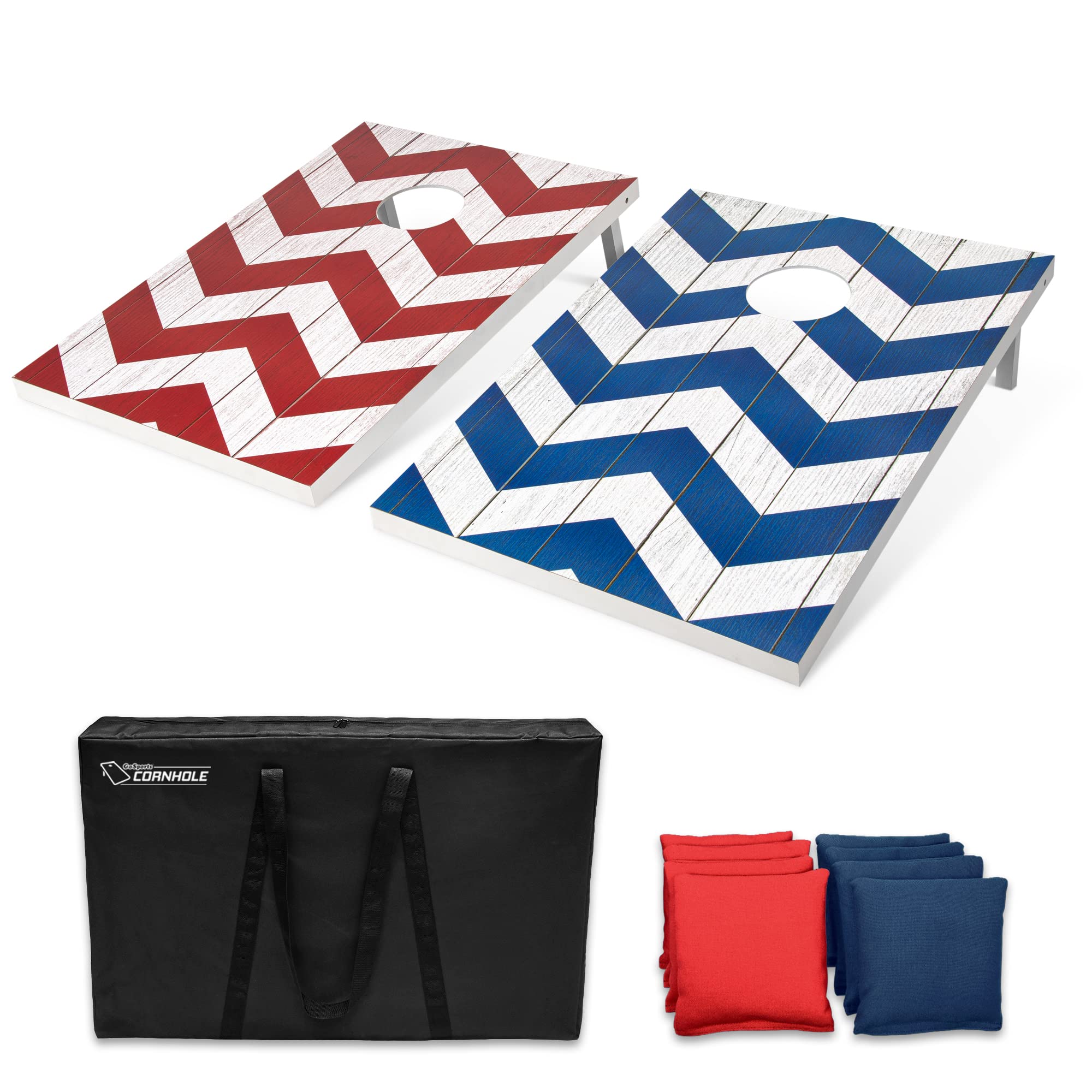 GoSports Classic Cornhole Set – Includes 8 Bean Bags, Travel Case and Game Rules (Choice of style)