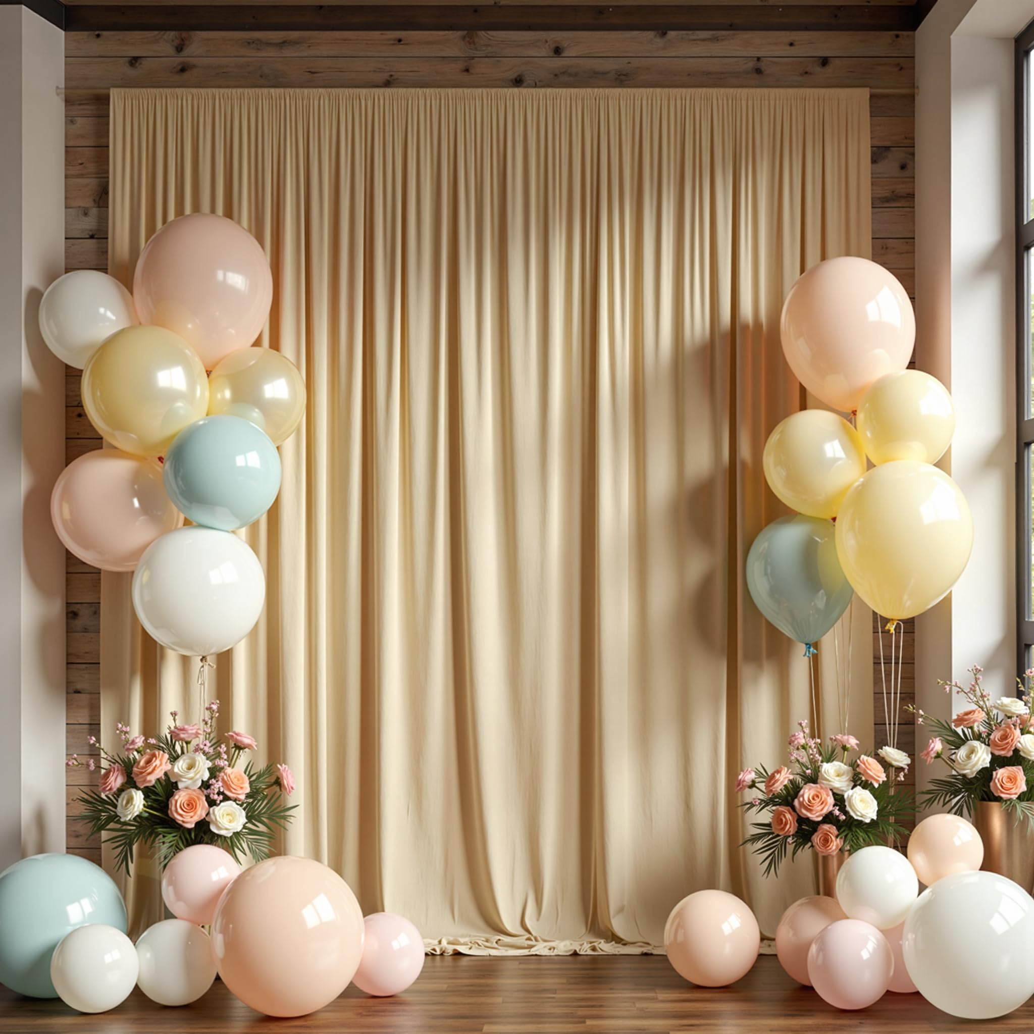 4 Stücke 1,5×3cm Beige Hintergrund Vorhänge für Hochzeit Party 100% Polyester Falten freie Beige Hintergrund Vorhänge für Geburtstag Taufe Baby Dusche Braut Dusche Fotowand