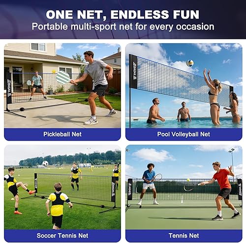 Vista 5 de BAGAIL Red de bádminton, red de voleibol para niños de altura ajustable, red de nailon plegable de 10 pies/14 pies/17 pies de ancho, red de tenis