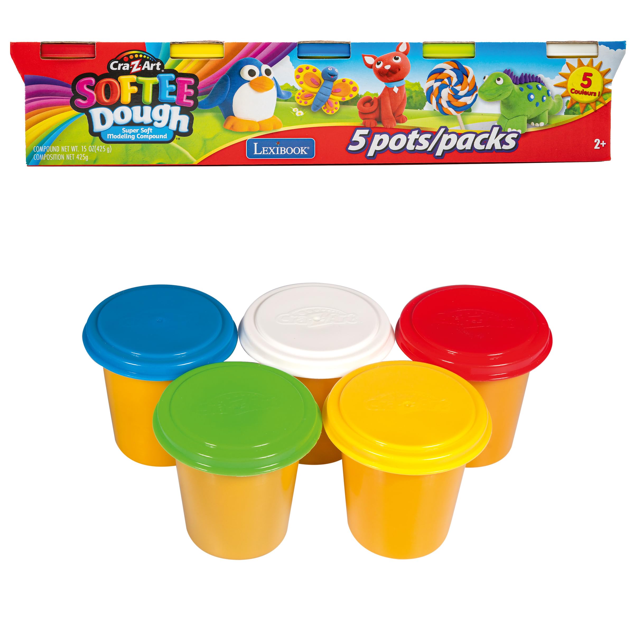 LEXIBOOK, Softee Modeling Clay Set of 5: Classic Colors, CRDOUGH2LXB