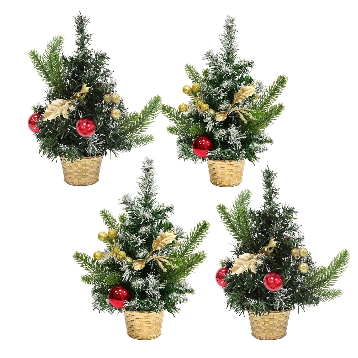 4er-Pack 30 cm/12 Zoll Mini-Tischweihnachtsbaum mit schneebedeckter Spitze, künstlicher Kleiner Weihnachtsbaum for die Innendekoration Neujahrsdekorationen