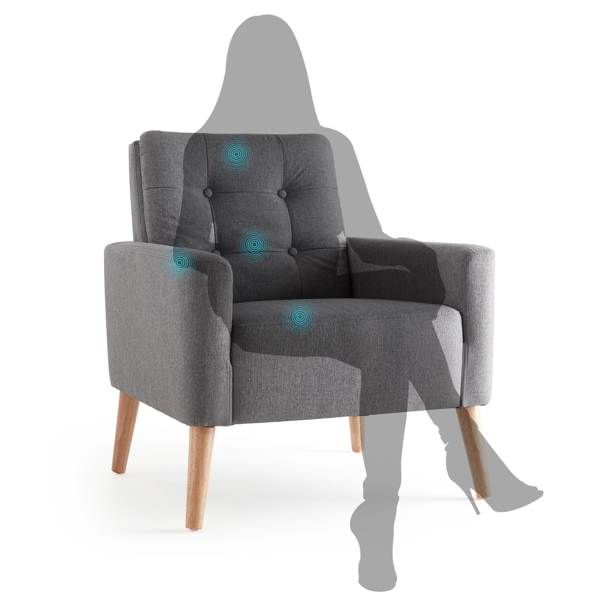 Mondeer Poltrona con braccioli, gambe in legno massiccio, moderna, semplice per camera da letto, soggiorno, balcone, ufficio, dimensioni: 72 x 72 x 81 cm, grigio