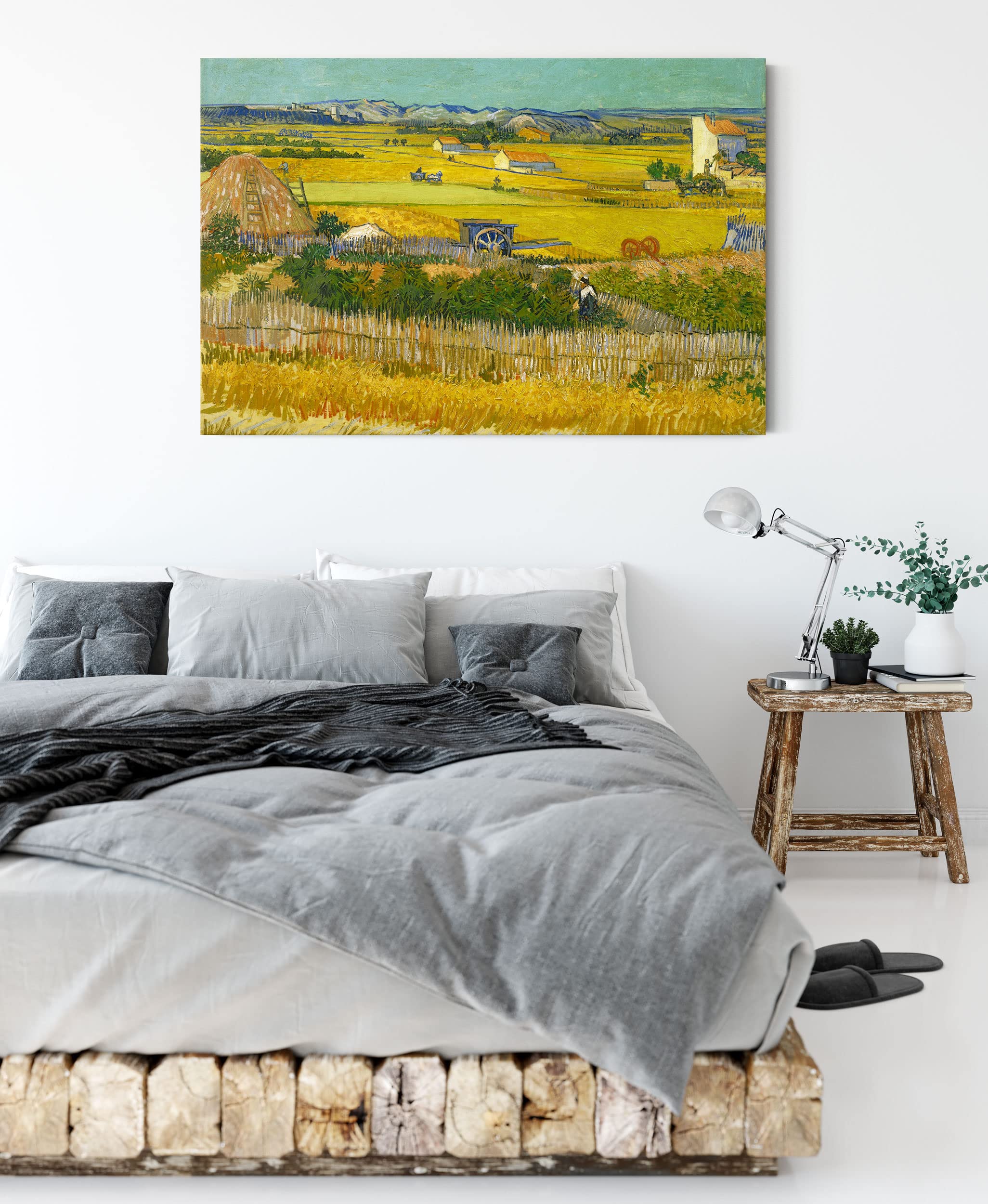Pixxprint Vincent Van Gogh - Die Ernte, Größe: 120x80cm, Leinwandbild, fertig gespannt, Wandbild, Dekoration, Kunstdruck, kein Poster