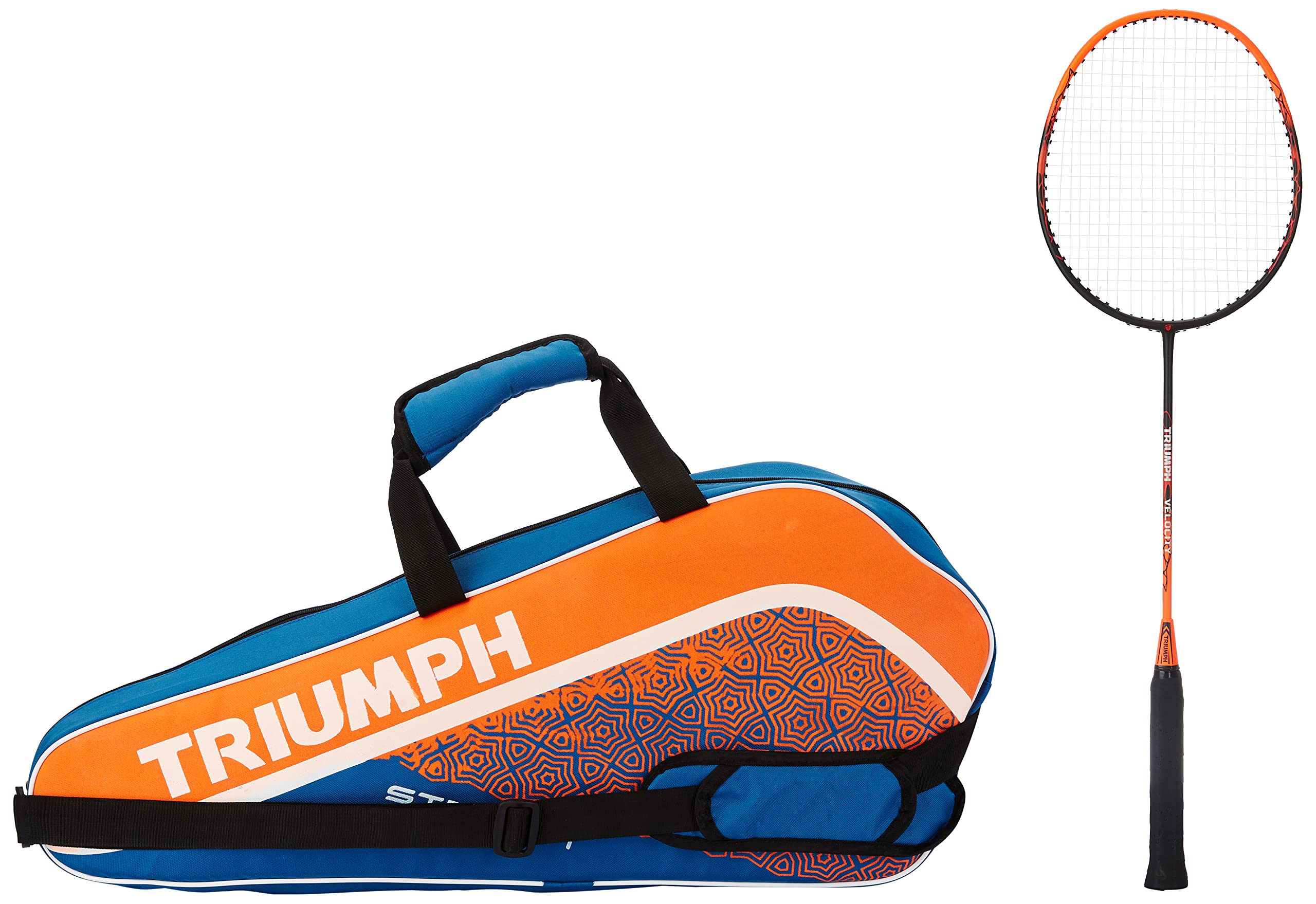 Triumph Velocity Graphite Hotmelt Light Weight Strung Badminton Racket with Star-3R Single Compartment Badminton Bag White-picture-24