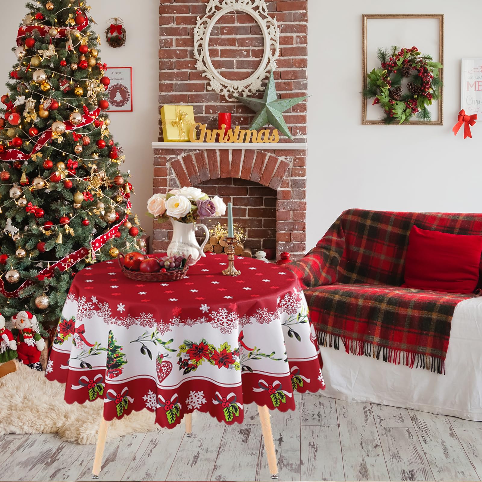 Set di 6 tovagliette rotonde - Motivo acquerello con renne e albero di Natale - 38 cm - Lavabili - Decorazione per la cucina | Leroy Merlin