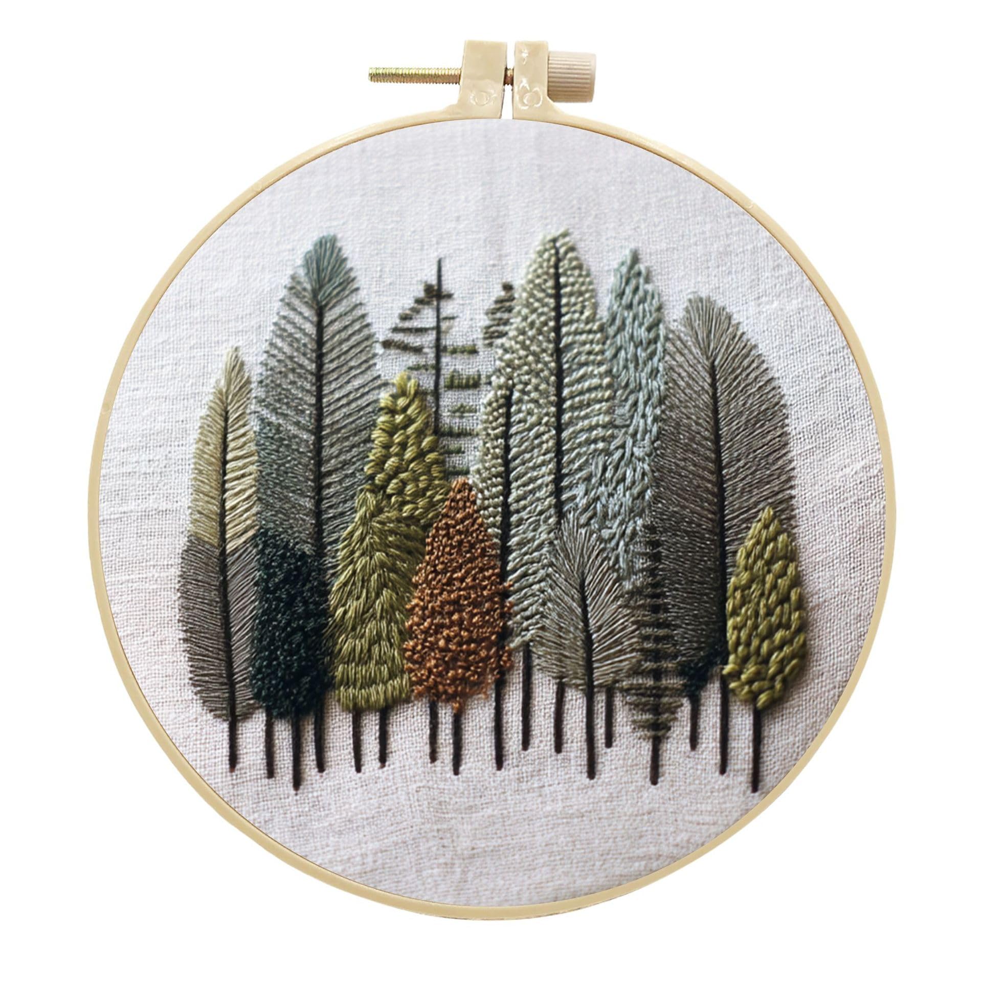 BETAULIFE Forest Embroidery Kits,DIY Sewing Practice Kits for Adults Home Decoration,Embroidery Set for Starter Art Craft (Green 2)