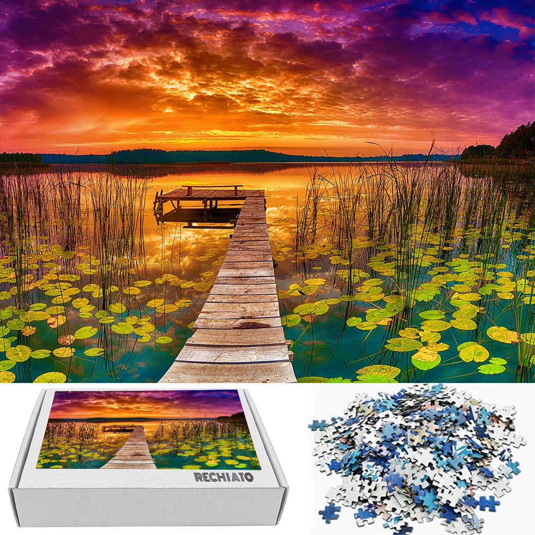 Amazon | 1パック 1000ピース カラフルな湖 夕暮れのパズル 大人用