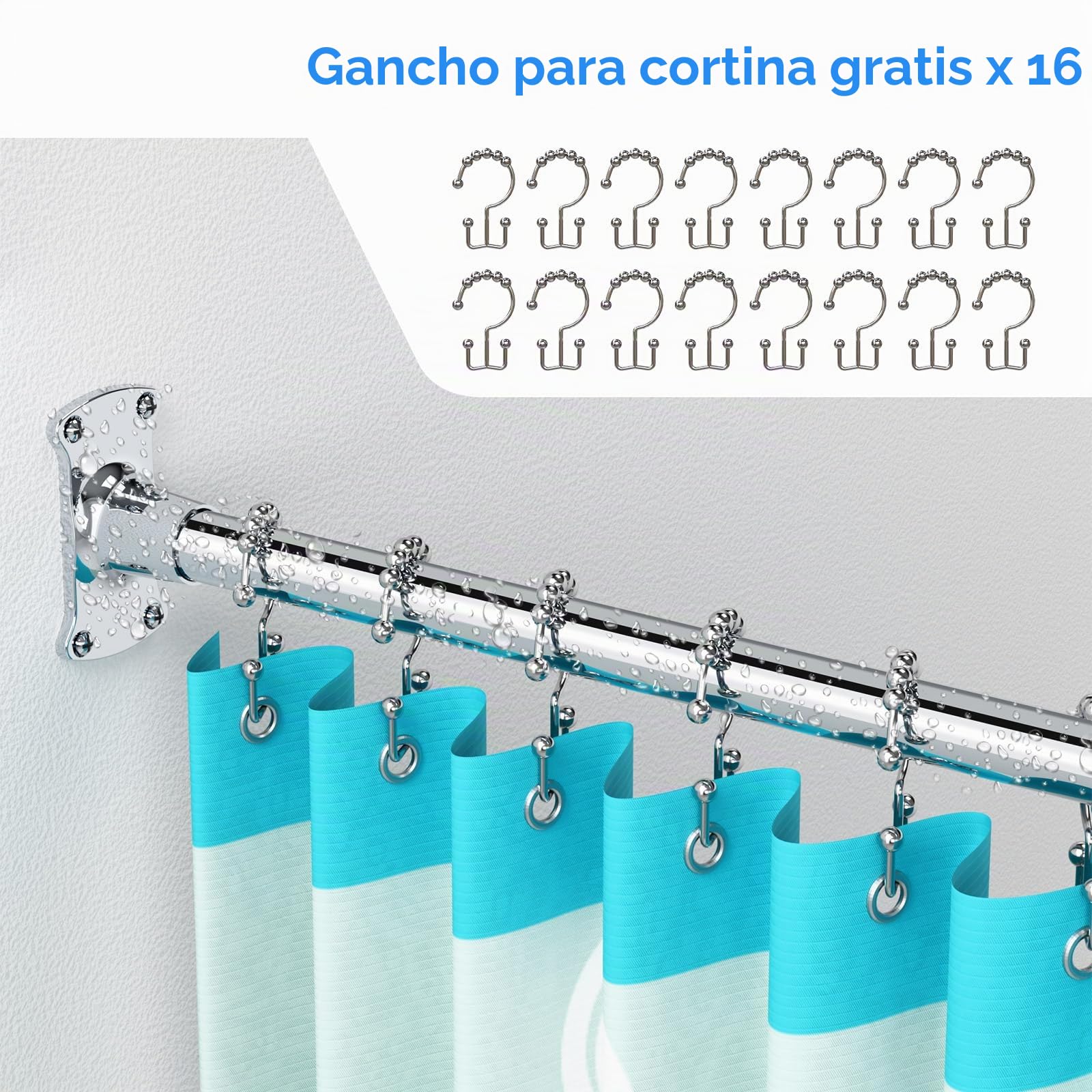 Barra de Cortina de Ducha en Forma de L, 100-120 x 100-190 cm | Barra de Ducha Ajustable de Esquina, Acero Inoxidable SUS304, Incluye 16 Anillos de Cortina