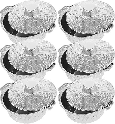 Miniatura 9 de COHEALI Sartén redonda de aluminio con tapas, 6 piezas de papel de aluminio, contenedor de alimentos desechable, recipiente multiusos para