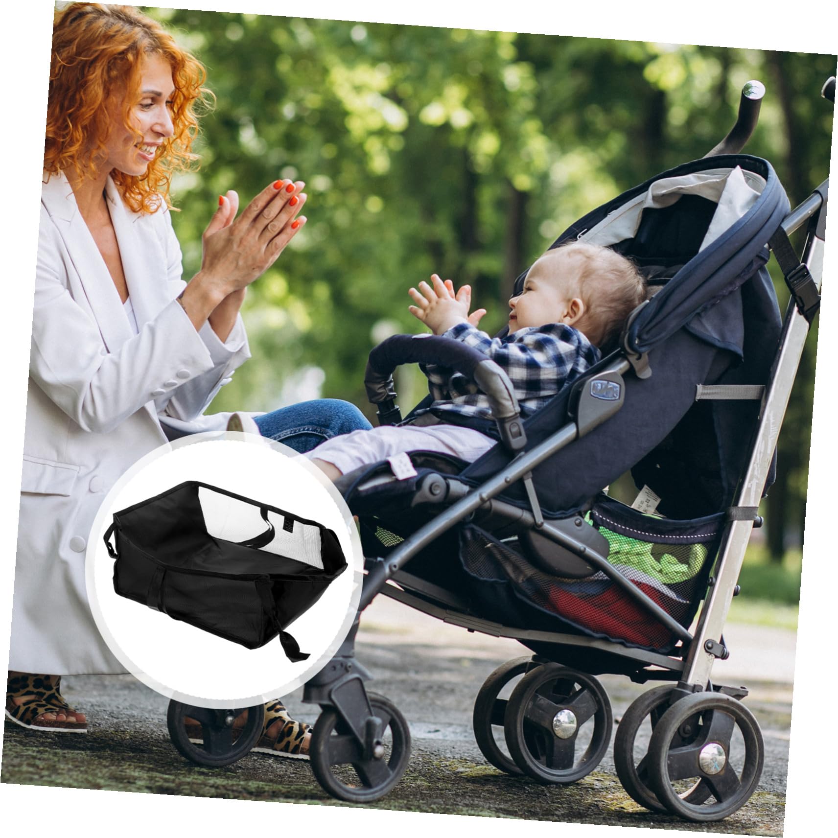 Organizzatore per Passeggino Nero in Poliestere Design a Rete Multifunzionale, Cestino Portaoggetti per Passeggino e Carrello, lo Shopping