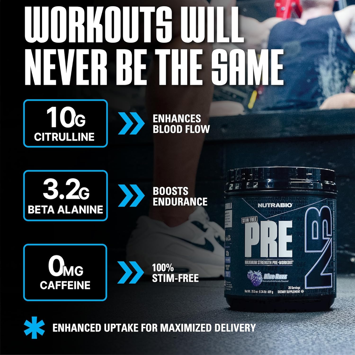 NutraBio STIM-Free PRE Workout for Men, New Formula | Laser Focus, Extreme Pumps | Performance, Endurance | 10g Citrulline, Beta Alanine, Nitrates, Nootropics, Electrolytes - 20 Servings Blue Razz - Image 3