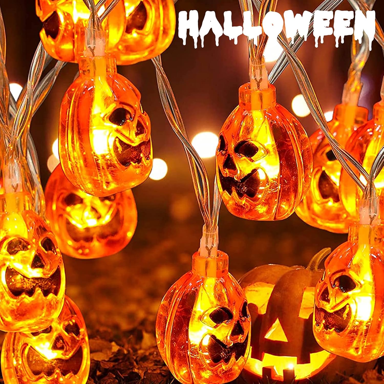 Joomer 2 Pack Pumpkin Halloween String Lights, 10.5Ft 30 LED Battery