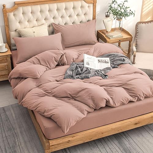 Miniatura 3 de PURE ERA Juego de funda de edredón de punto de jersey, 100% algodón, súper suave y cómodo, juego de ropa de cama de 3 piezas con cierre de