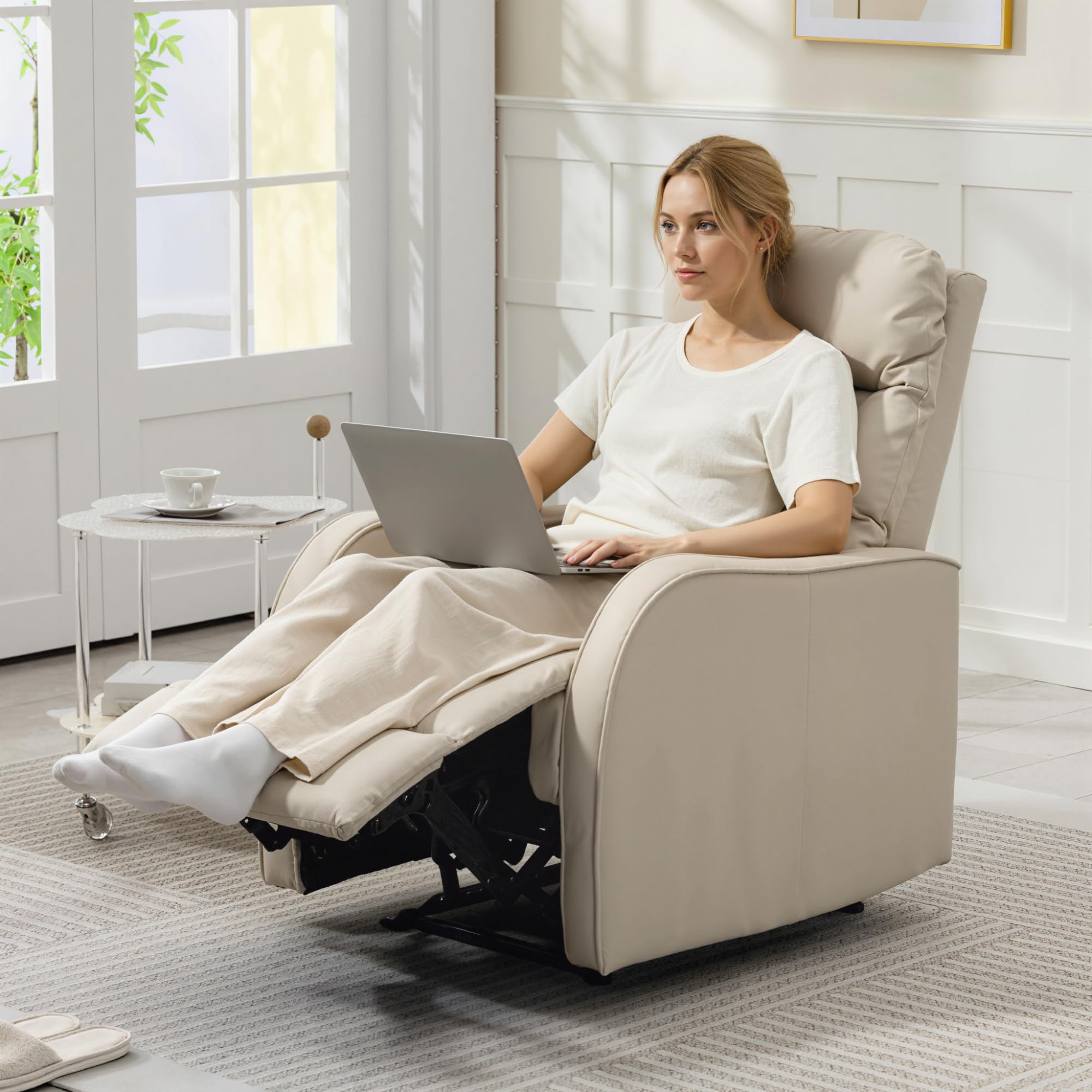 HOMCOM Sillón Relax Reclinable Manual hasta 160° 65x89x100 cm Crema