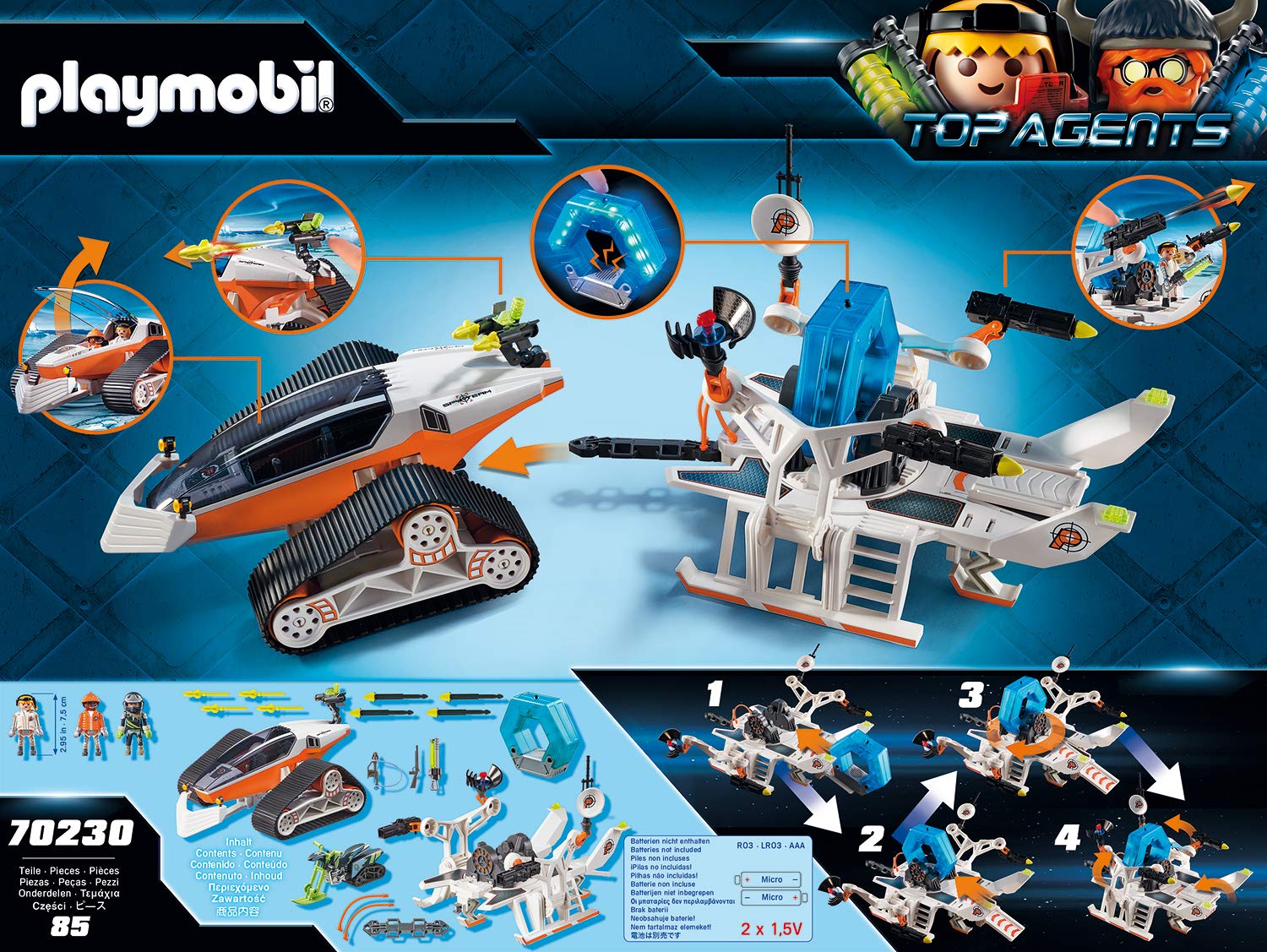 PLAYMOBIL Top Agents 70230, Stazione di Comando con Veicolo cingolato dello Spy Team, con luci e Suoni, dai 6 Anni