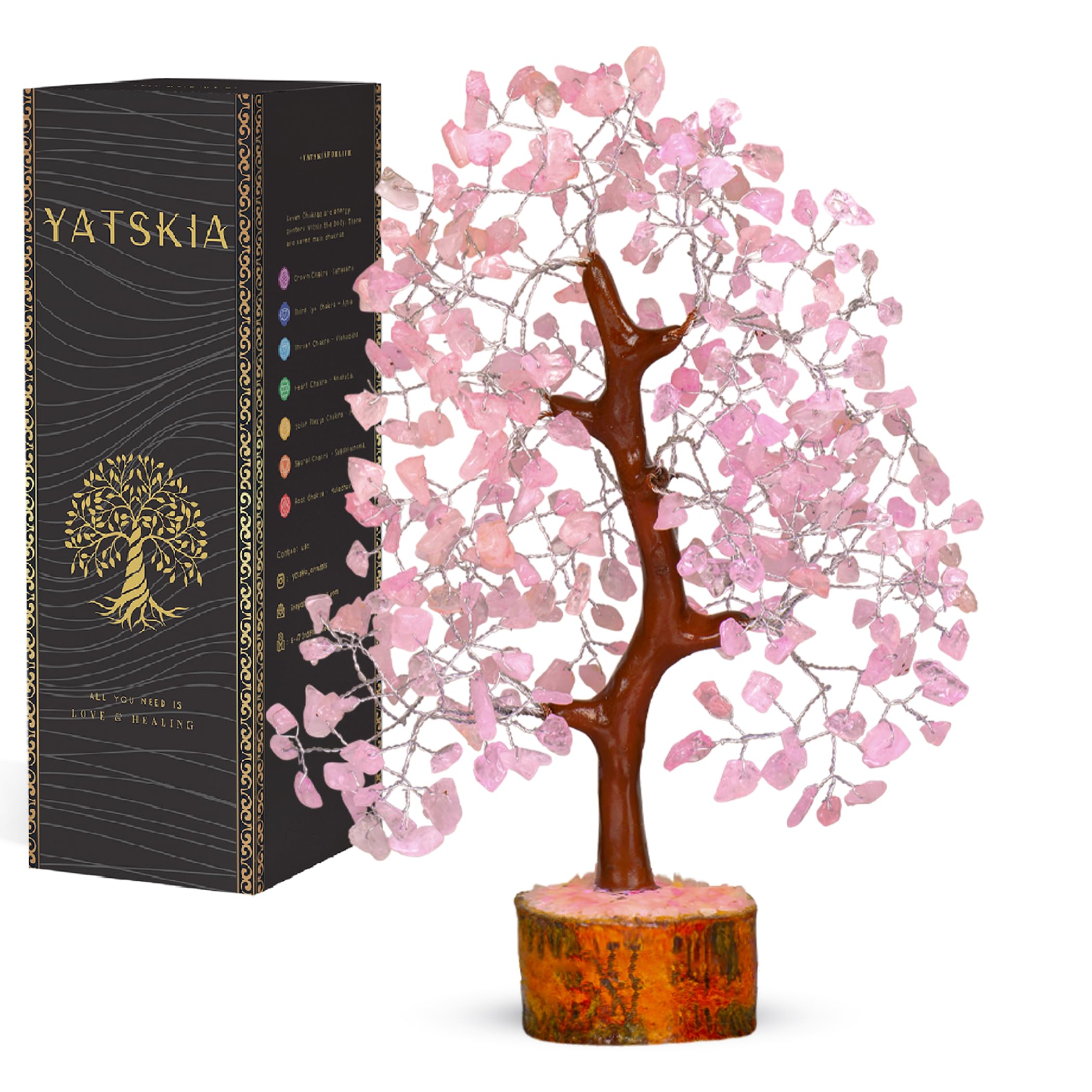 YATSKIA Rose Quartz Tree, Feng Shui Money Tree, Premium Meditation Room Decor - Crystal Room Decor, 10-12 Inches