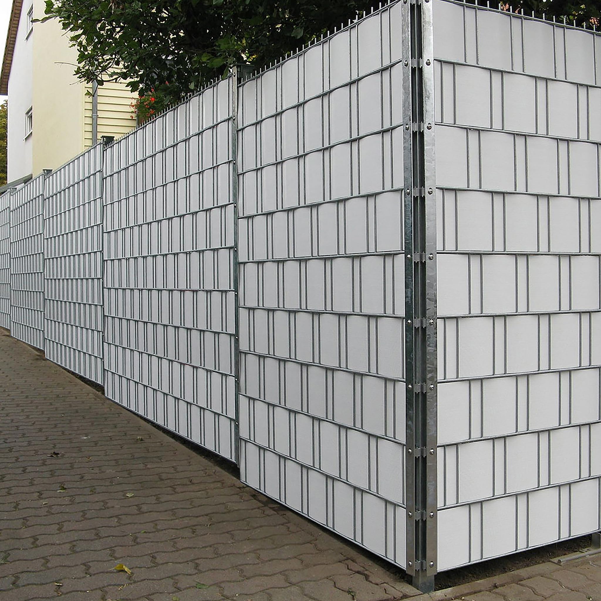 HENGMEI PVC Privacy Screen Strisce Privacy Screen Film Doppia Rete Metallica Recinzione 65m x 19 cm con 30 Pezzi Clip di Fissaggio Giardino Recinzione per Recinzione, Grigio