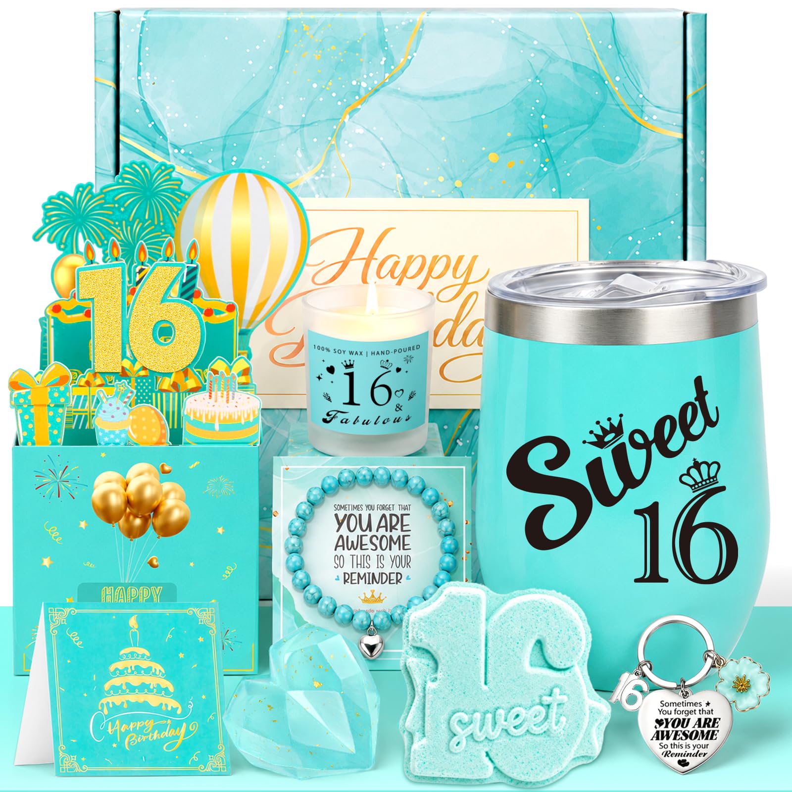 16th Birthday Gift for Girls Birthday Hamper Box Sweet 16 for Her (Teal)