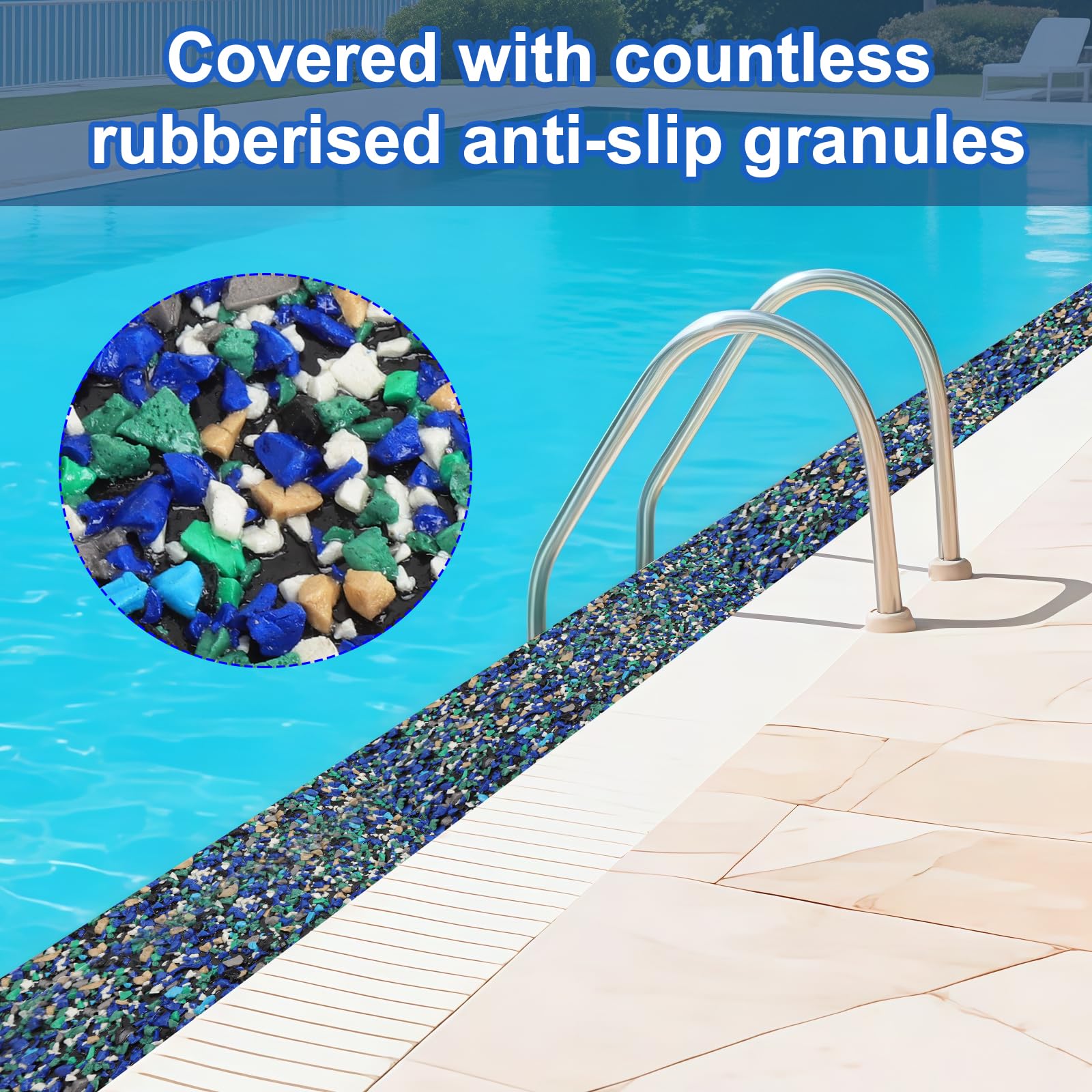 Bande antidérapante en caoutchouc 50mmx5m, autocollante avec petits ciseaux, bande adhésive antidérapante pour escaliers cabines de douche piscines réservoirs d'eau et pièces humides (bleu)