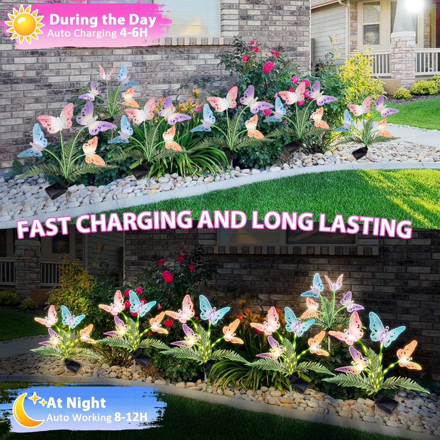 Solar Lights Outdoor Decorations Waterproof Newest Solar Garden Lights with Glowing Stems, 7-Color Changing Butterfly Flower Light for Outside Yard Pathway Garden Decor, Gift for Mother,2Pack - Image 5